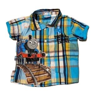 Thomas & Friends Button Down Shirt 2T Trains Tank Engine Blue Yellow